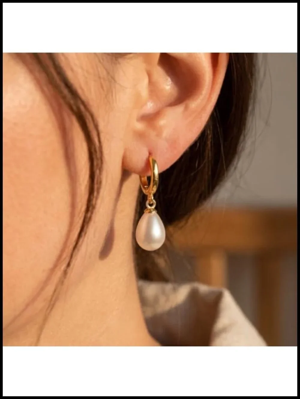 Gold Plated Pearl Drop Huggie Hoop Earrings Dainty Dangle Bridal Jewelry Gift